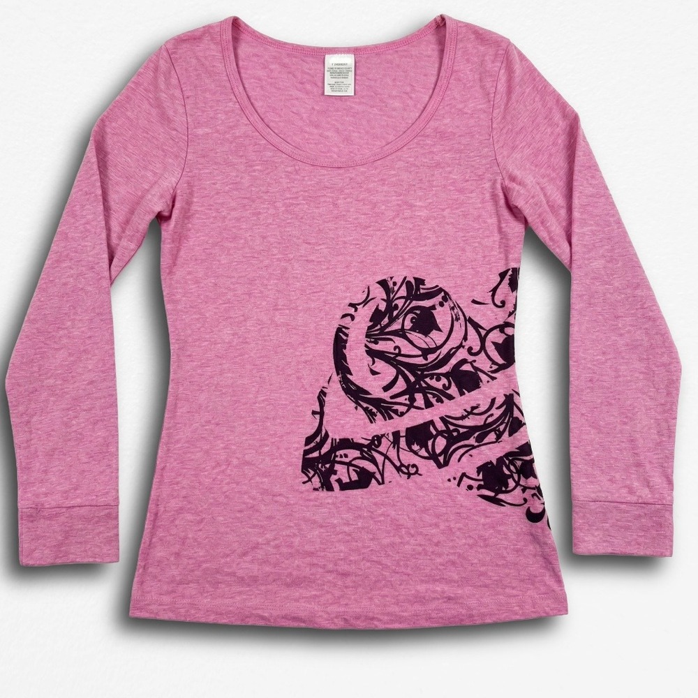 Lost Y2K Pink Graphic Long Sleeve Tee‎ Cotton Scoop Neck Womens Medium